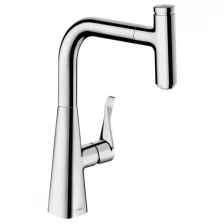 Кухонный смеситель Hansgrohe Metris Select M71 однорычажный, 240, с вытяжным изливом, 1jet, sBox 73802000, хром